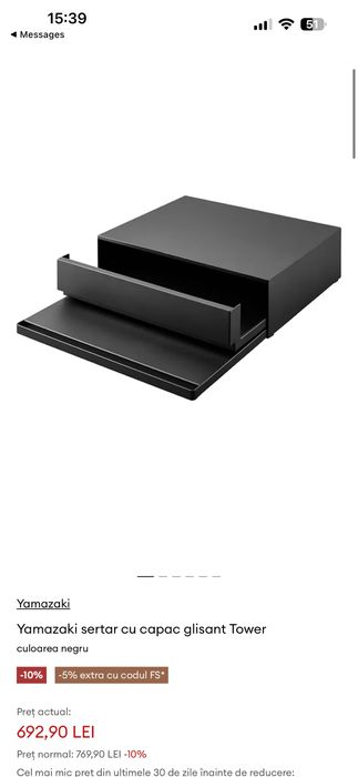 Yamazaki sertar cu capac glisant Tower culoarea negru