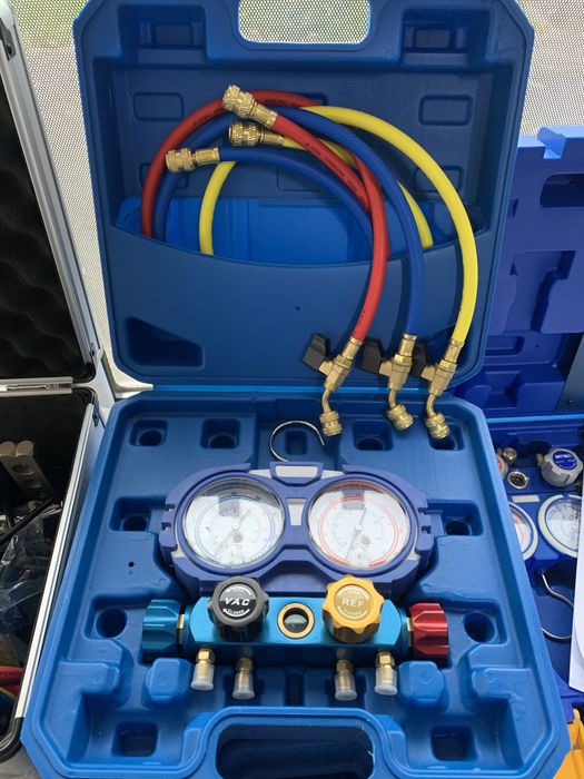 Baterie manometre freon r32 r410a cu 4 iesiri nou frigmacool value orice model manometru pompa vid vacuum recuperator furtun valva service robinet nou