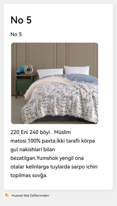 Turkiya mahsuloti bitta koʻrpani ozi