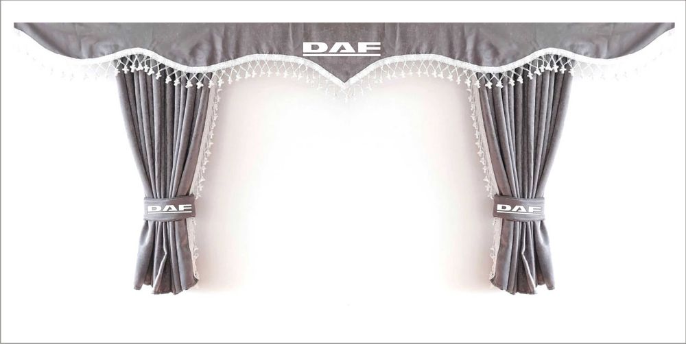 Комплект пердета за камион + кукички сиви с бели пискюли