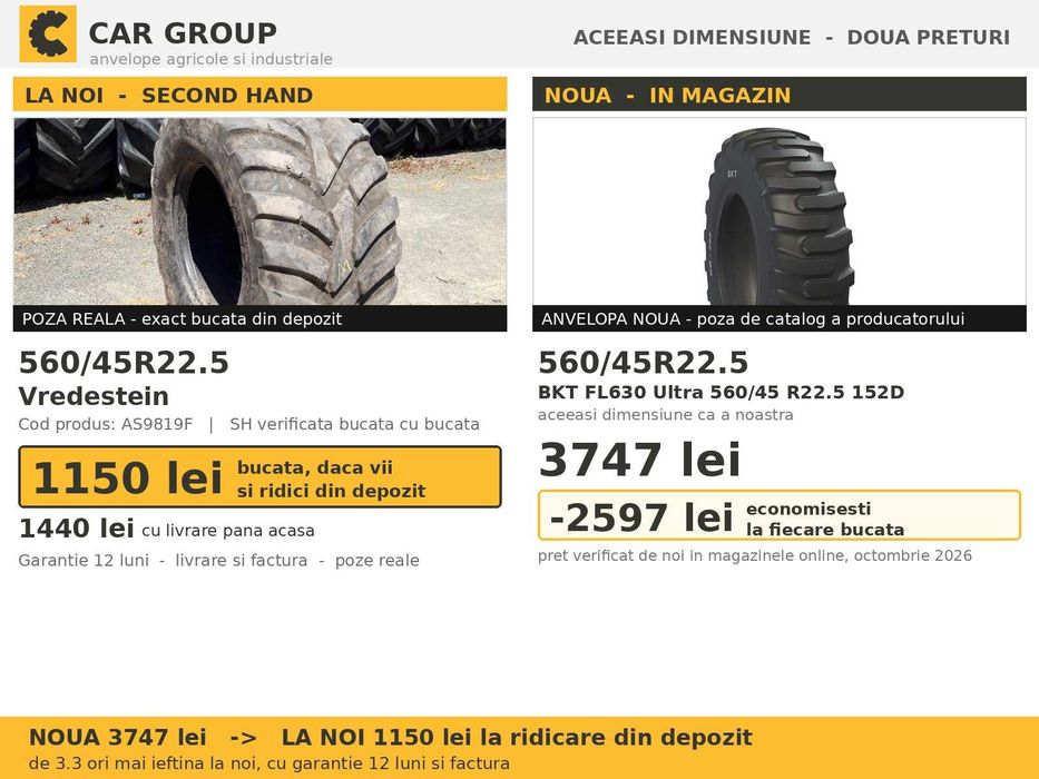 Cauciucuri Anvelope 560/45R22.5 560/45 R22.5 560/45-22.5 560 45 22.5 56045225 Vredestein Remorca Implement Flotatie SH Second Hand REDUCERE Oferta