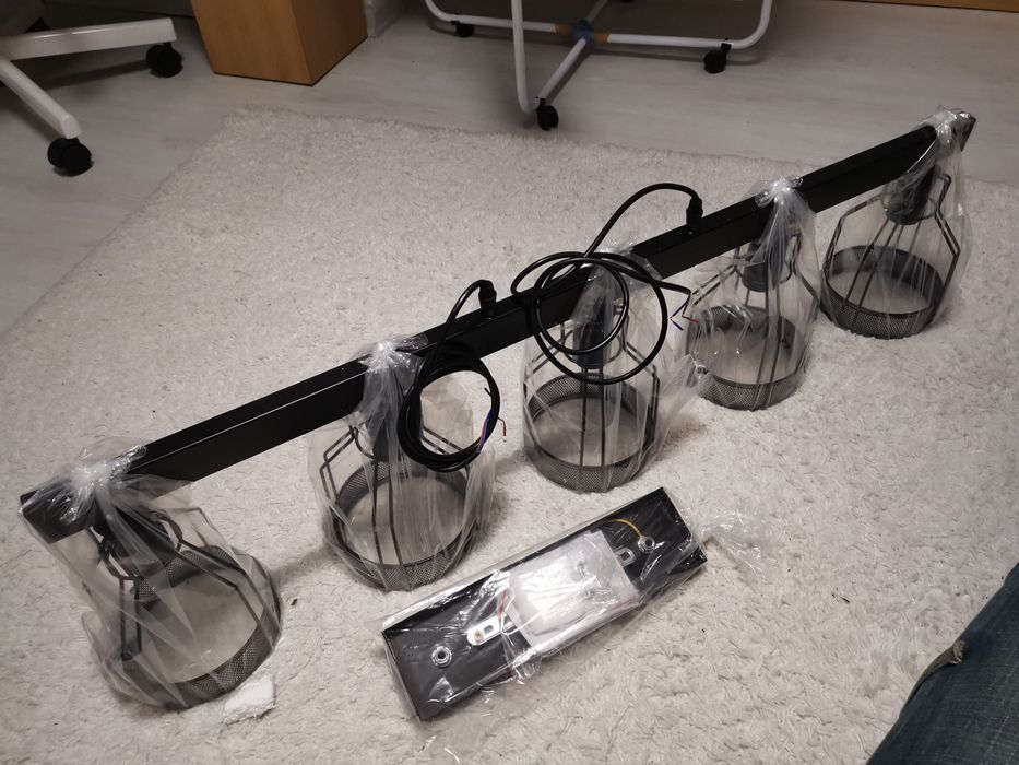 Висящ винтидж черен метален полилей 115 см. пет фасунги Е27