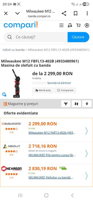Masina de slefuit cu banda milwaukee m12 FBFL13-402B