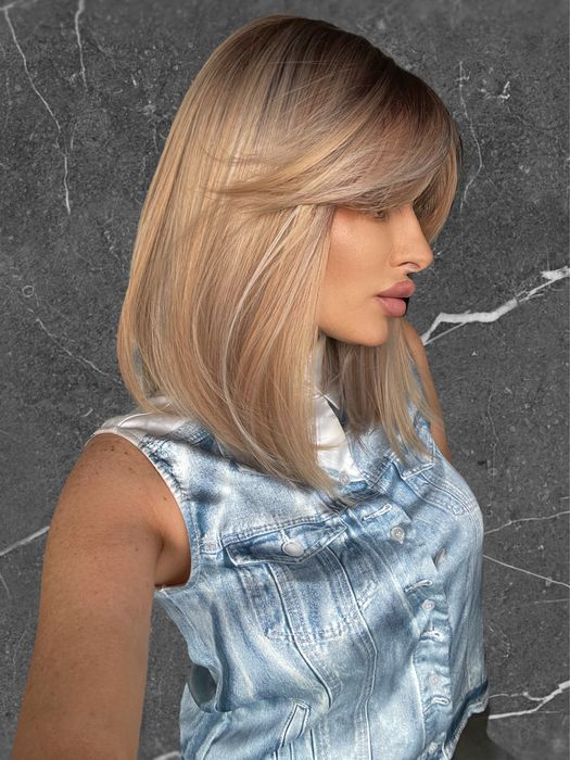 Peruca naturala blond natural cu suvite premium cadou spray peruci