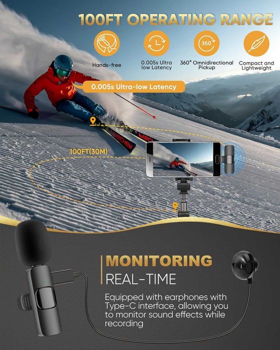 НОВИ, ТЕСТВАНИ безжични петлични микрофони, iPhone/iPad/Android/лаптоп