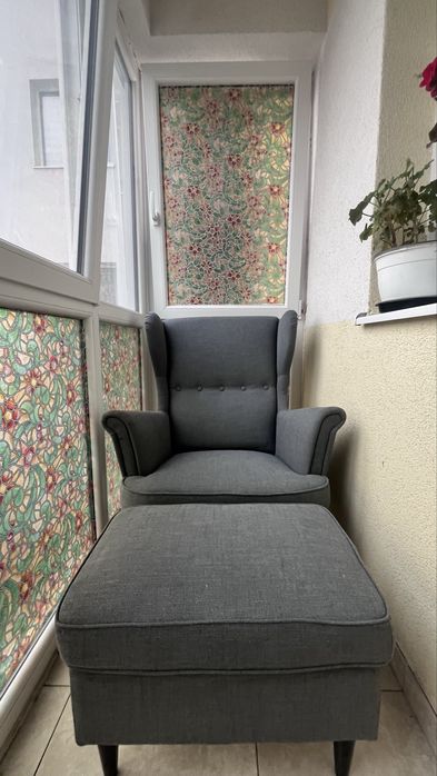 Fotoliu IKEA STRANDMON Scaun cu braţe, Nordvalla gri închis