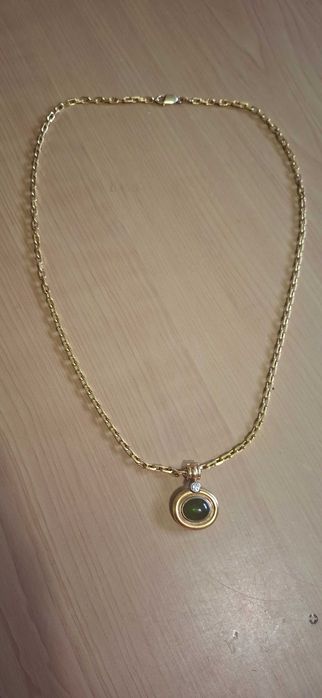 Lant superb aur galben 18k +pandantiv cu turmalin + diamant 0.3ct
