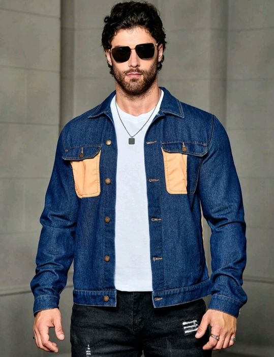 Ново мъжко карго дънково яке риза Street Style деним памук L