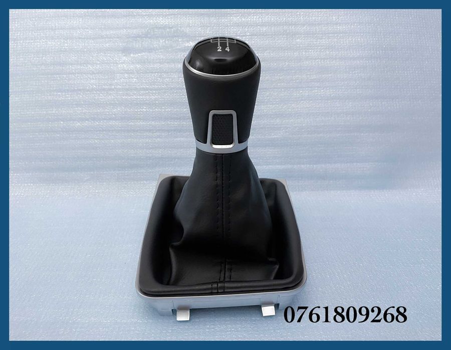 Manson schimbator + nuca piele + rama argintie VW Golf 7 cu 5 trepte