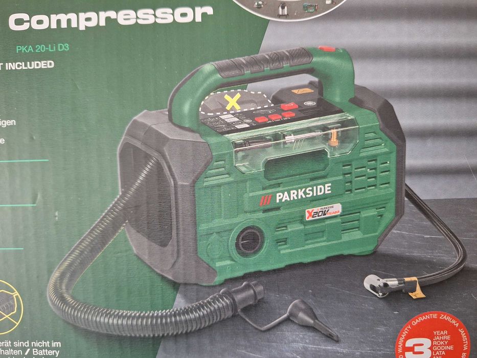 Pompa de aer cu acumulator - Compresor auto 20 V Parkside, 3 in 1