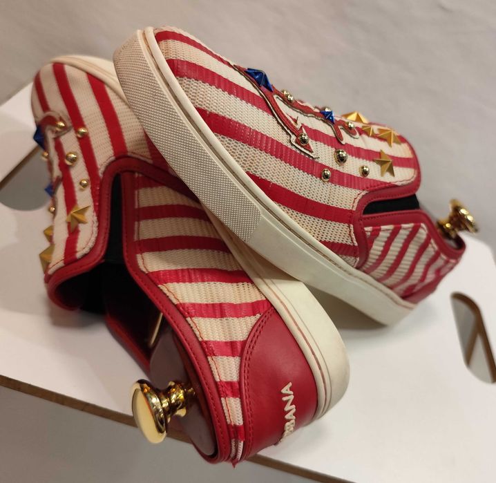 Pantofi mocasini de lux 38.5 39 Dolce & Gabbana slip on piele alb rosu detalii