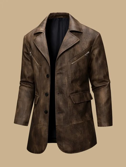 Длинная мужская куртка из эко кожи