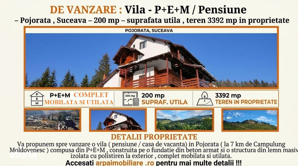 Casa de vacanta Pensiune  P+E+M - 200 mp , 3392 mp teren -  Pojorata