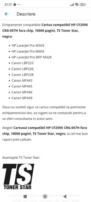 De vânzare 3 cartușe toner noi – Canon / HP CF259X / CRG-057H