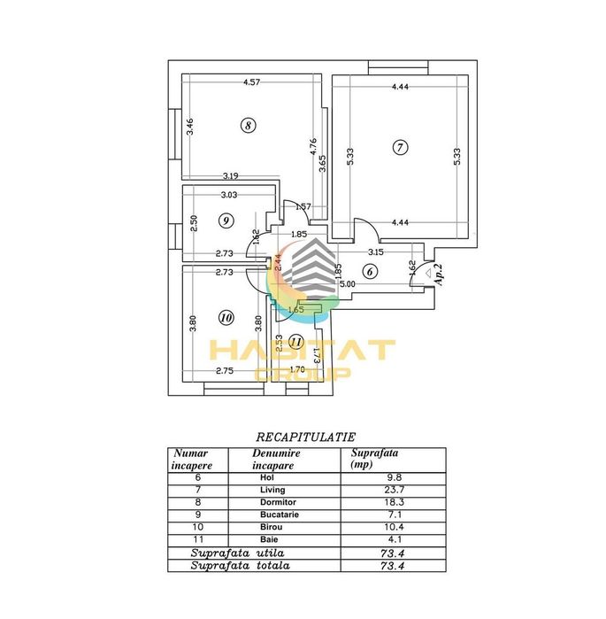 Apartament 3 Camere Decomandat Sector 4 Grand Arena 73.4Mp