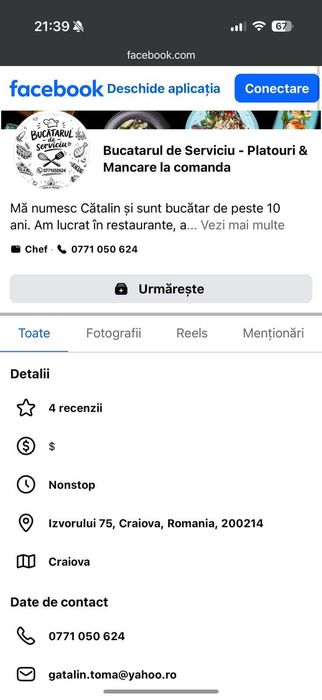Nu contactati Bucatarul de Servicu din Craiova - Bucatar Evenimente, nunta, botez