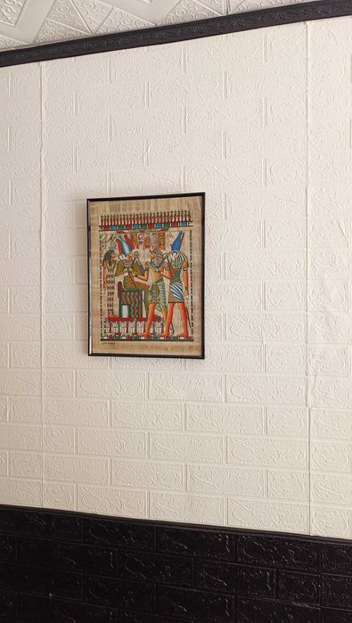 Papirus egiptean autentic — Faraonul în Fața Zeilor Osiris, Isis și Horus - papirus înrămat