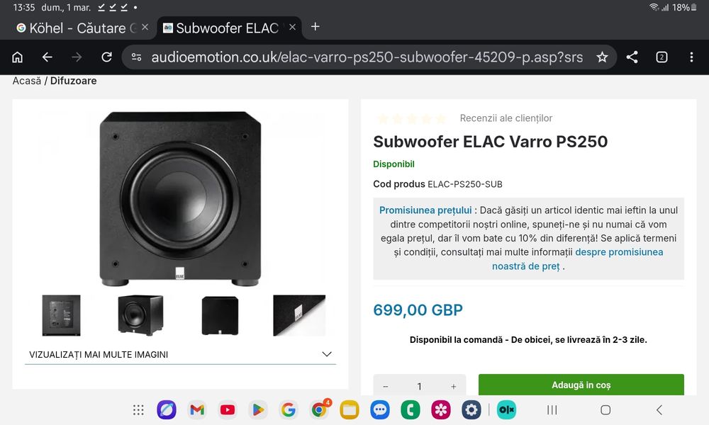 Elac Varro Premium PS-250. Subwoofer premium. Nou, la cutie. Preț fix.