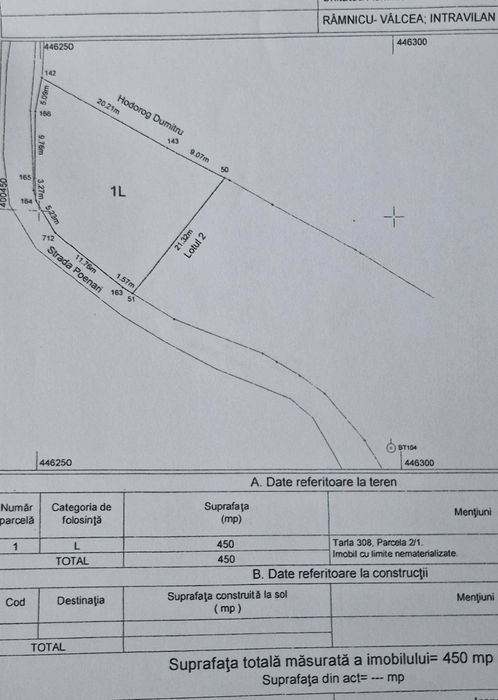 Teren Poenari - Râmnicu Vâlcea  450 sau 900 mp intravilan