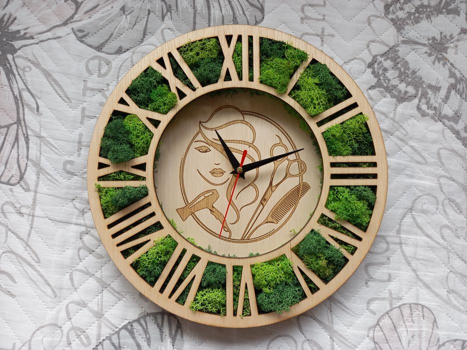 Персонализиран стенен часовник със скандинавски мъх 30  и 40см.