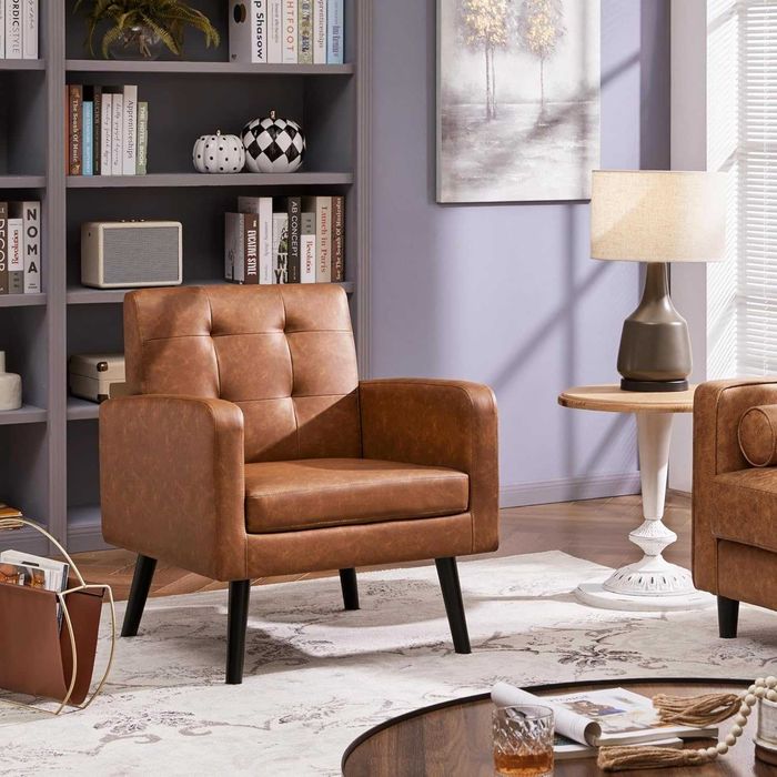 Fotoliu living piele ecologica, picioare din lemn |S 614138 Retro Brow