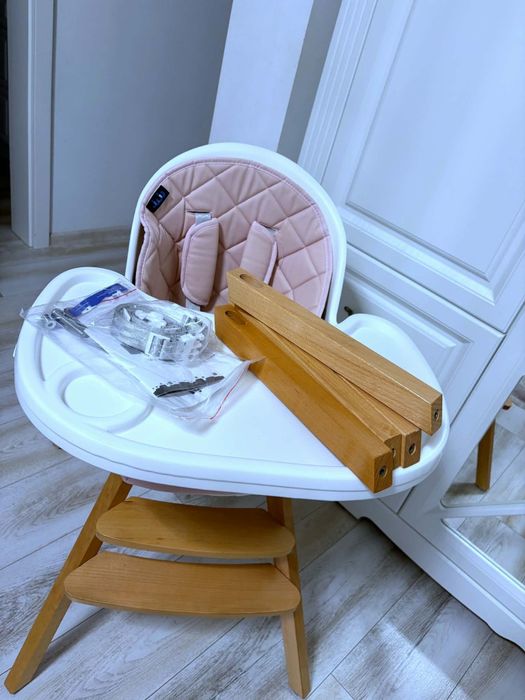 Scaun de masa 3 in 1 Juju Eat&Twist, rotativ 360 grade, Roz