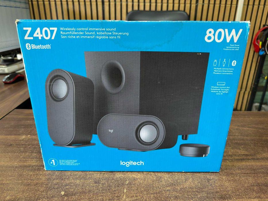 Тонколони Logitech Z407, 2.1, 80W RMS, Bluetooth 5.0, Micro-USB, AUX
