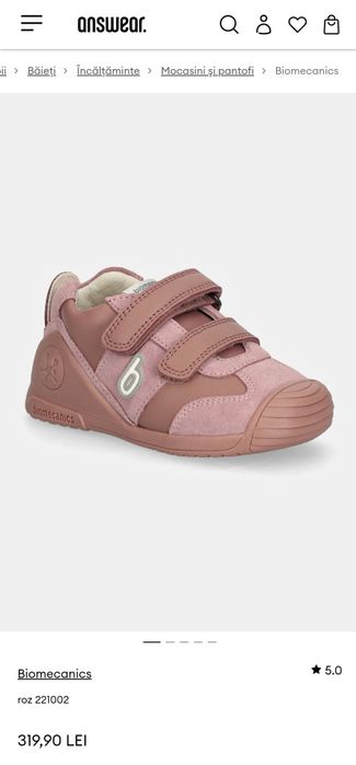 Pantofi fete, din piele naturala, roz prafuit , Biomecanics 24