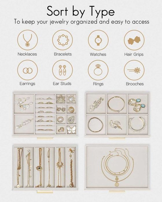 Vlando кутия за бижута 4-етажен органайзер с стъклен капак