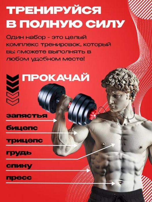 Гантели разборные, штанга, 10 кг