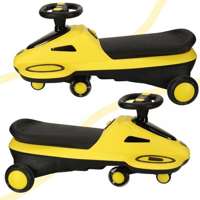 PlasmaCar fara pedale Yellow cu efecte sonore si luminoase LED 74 cm, sarcina maxima admisa 100 kg, pentru copii intre 3-6 ani