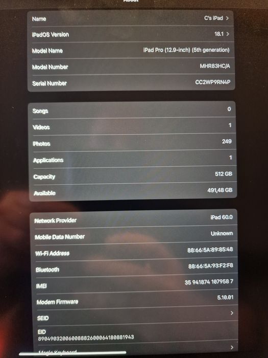 Apple iPad Pro 12.9 inch 5th gen WiFi SIM 512GB