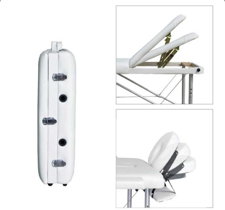 трисекторна козметична масажна кушетка алуминиева бяла  масажно легло