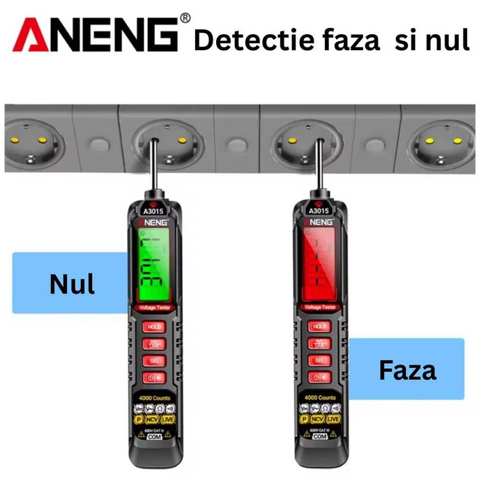 Tester tensiune auto ANENG A3015 600V, detectie faze si NCV