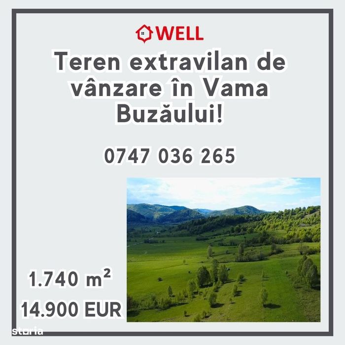 Teren extravilan de vânzare în Vama Buzăului!