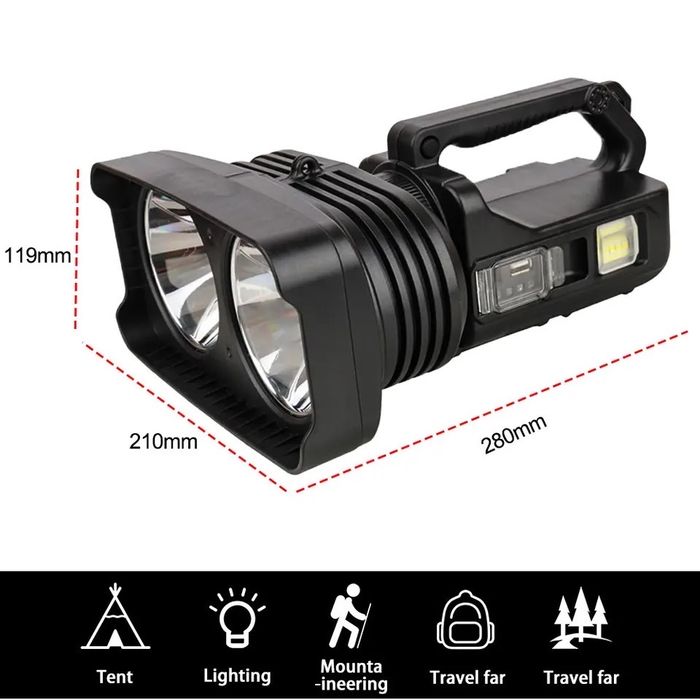 Lanterna dubla LED XHP50 cu Trepied, Lumina Calda si Rece, LED Lateral