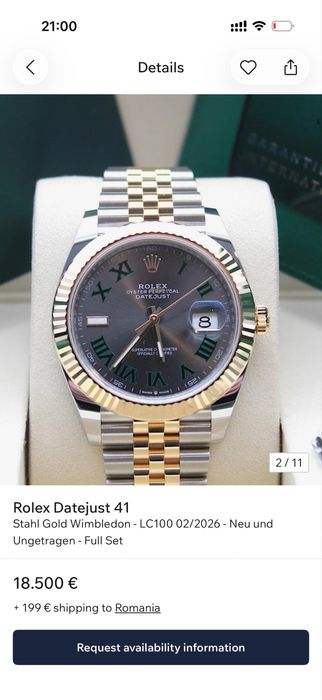 Rolex Datejust Wimbledon Grey Dial 18k Yellow gold