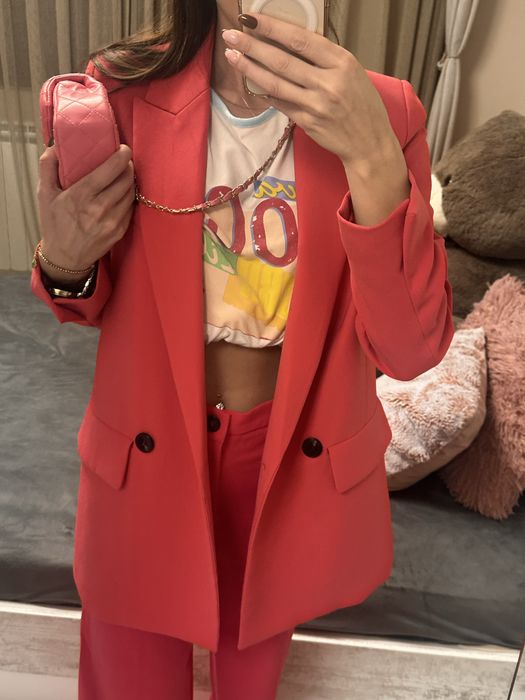 Сет сако и панталон зара zara цвят циклама