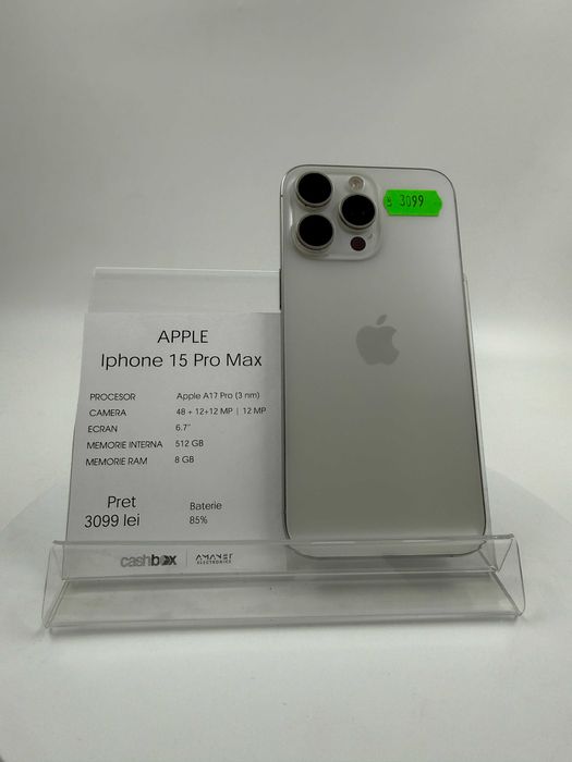 Apple iPhone 15 Pro Max 85% 512 GB Garantie 24 luni CashBox