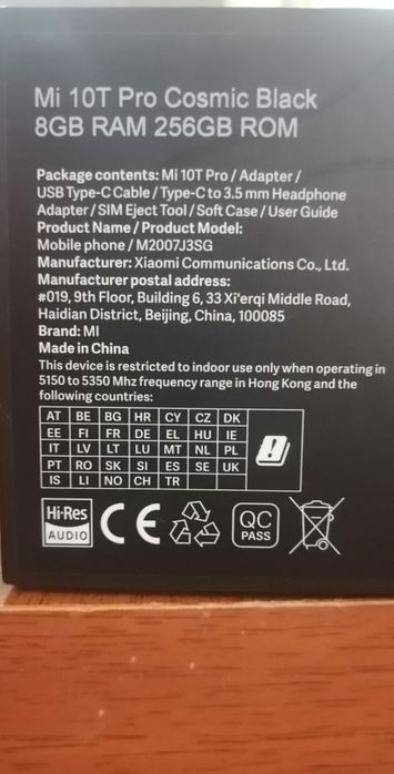 Xiaomi Mi 10 T Pro. Xotira 8/256