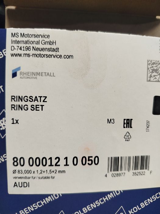 Продаю Поршневые кольца на Ауди 80.100 и Фольцваген Первый ремонт 83мм