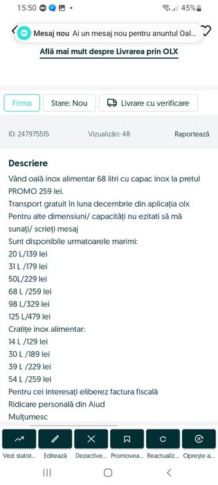 Oală inox alimentar cu capac 20 L Ofertă/139Lei