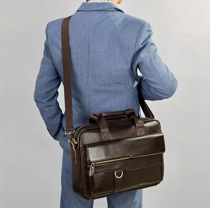 Мъжка универсална бизнес чанта за лаптоп15”/Естест. кожа -11% Промоция