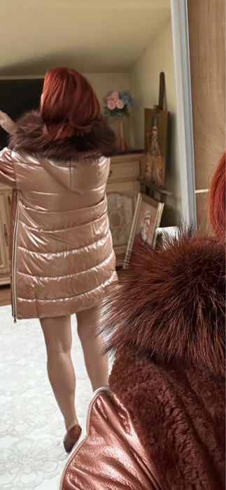 Geaca lunga cu blana de vulpe