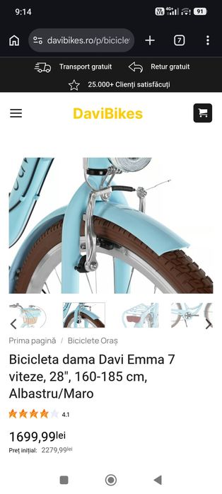 Bicicleta dama Davi Emma 7 viteze, 28″, 160-185 cm, Albastru/Maro