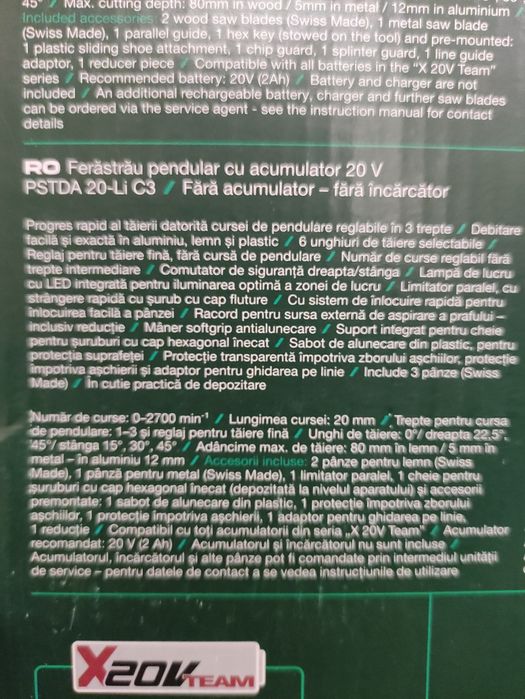 Fierastrau soricel pendular Parkside pe acumulator de 20 V