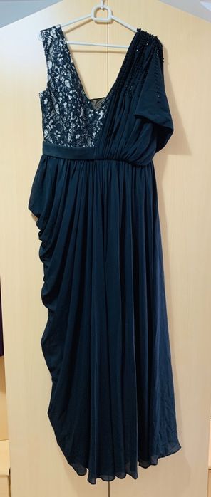 Rochie neagra, lunga cu pliuri laterale, marimea M-L