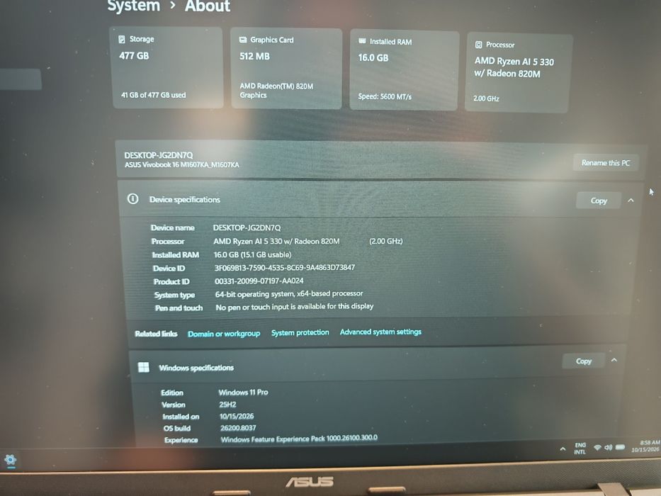 Asus M1607K ca nou AMD Ryzen AI 5 330 16gb DDR5 Radeon 820M SSD 512gb cu licențe Windows 11 pro si office 2021  Amanet Crangasi Lazar  58201