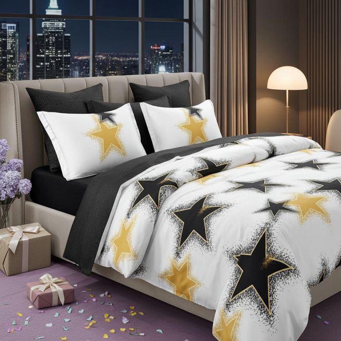 Lenjerie Pat Falafel Sf237, Bumbac, 6 Piese, Fara Elastic, Alb, Negru