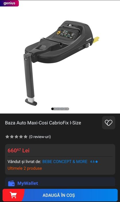 Vând scoica cu tot cu bază Maxi-Cosi CabrioFix I-Size Essential Green.